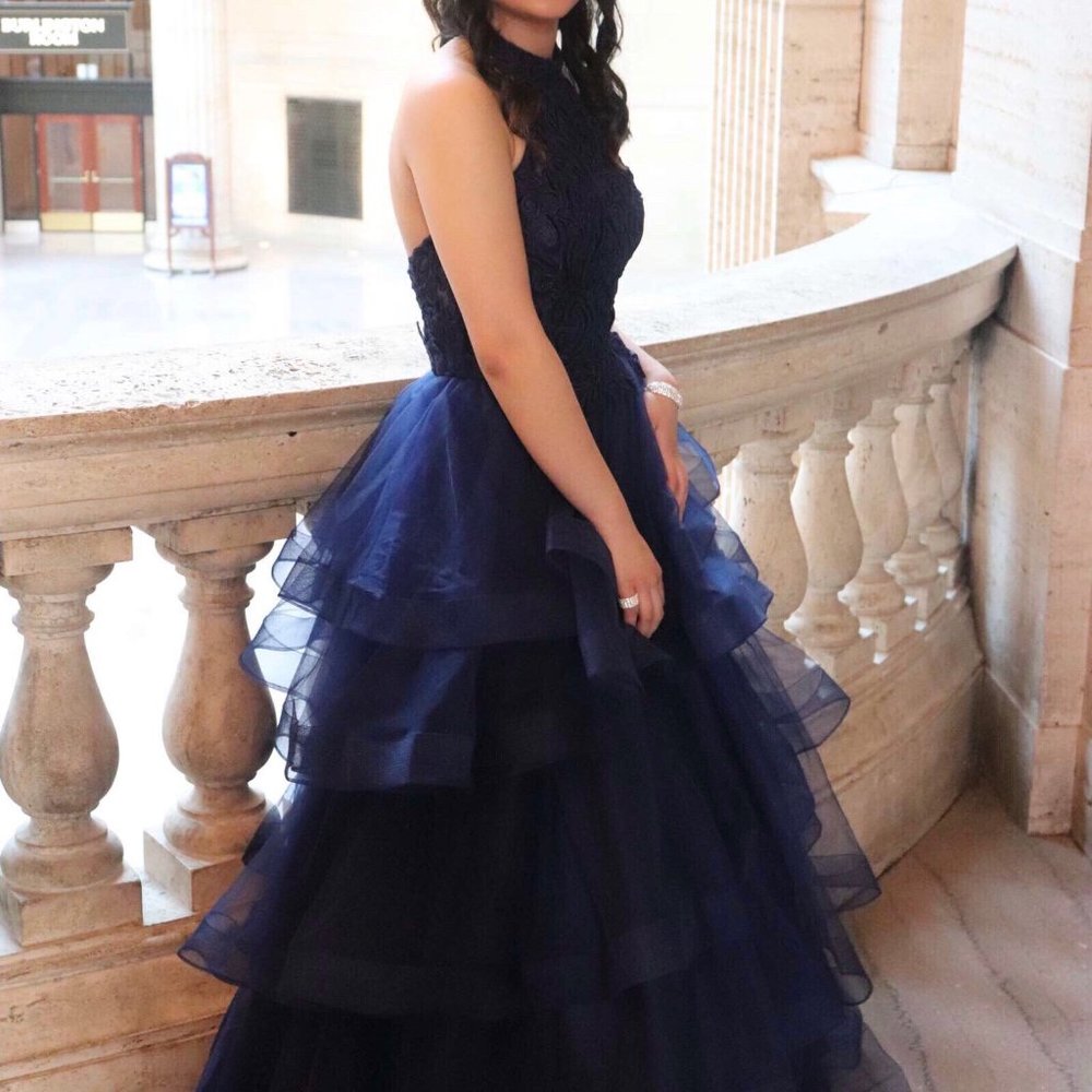 Halter Mock Tiered Ball Gown